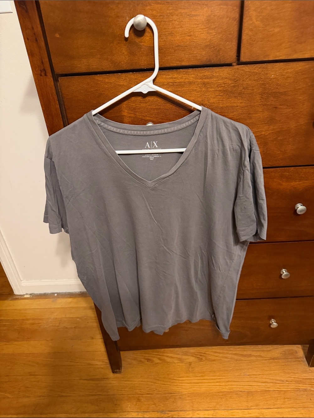 Mens A/X Armani Exchange Gray Deep V-Neck Short Sleeve Tee